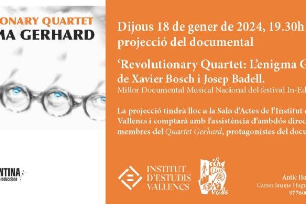 L’IEV acull la presentació a Valls del documental “Revolutionary Quartet. L’enigma Gerhard”